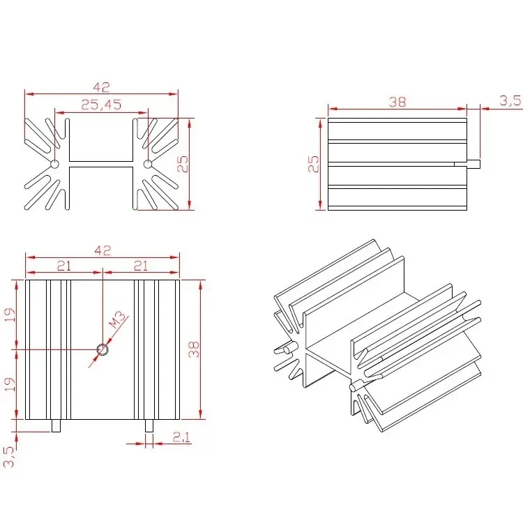 Aluminium Heat Sink for Mosfet transistor size Aluminium Heat Sink for Mosfet transistor size